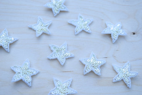Star Patch White Sequin Beaded 0.75"