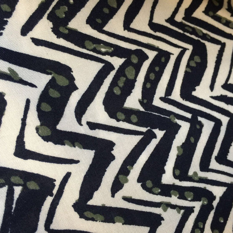 Rayon Challis Navy Blue Chevron Dots