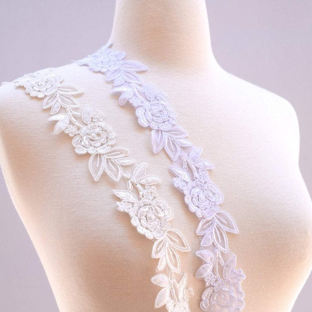 Beaded Bridal Lace Trim 1.5 Inch White Ivory