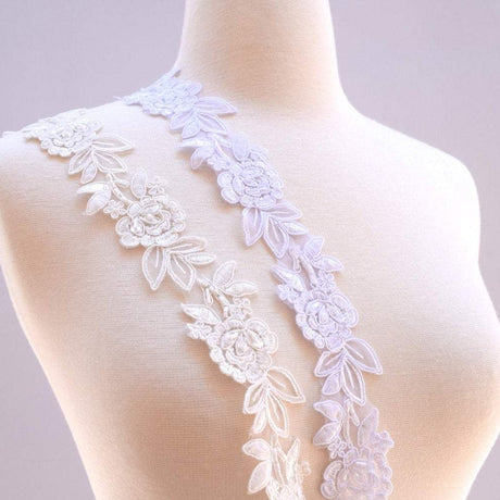 Beaded Bridal Lace Trim 1.5 Inch White Ivory