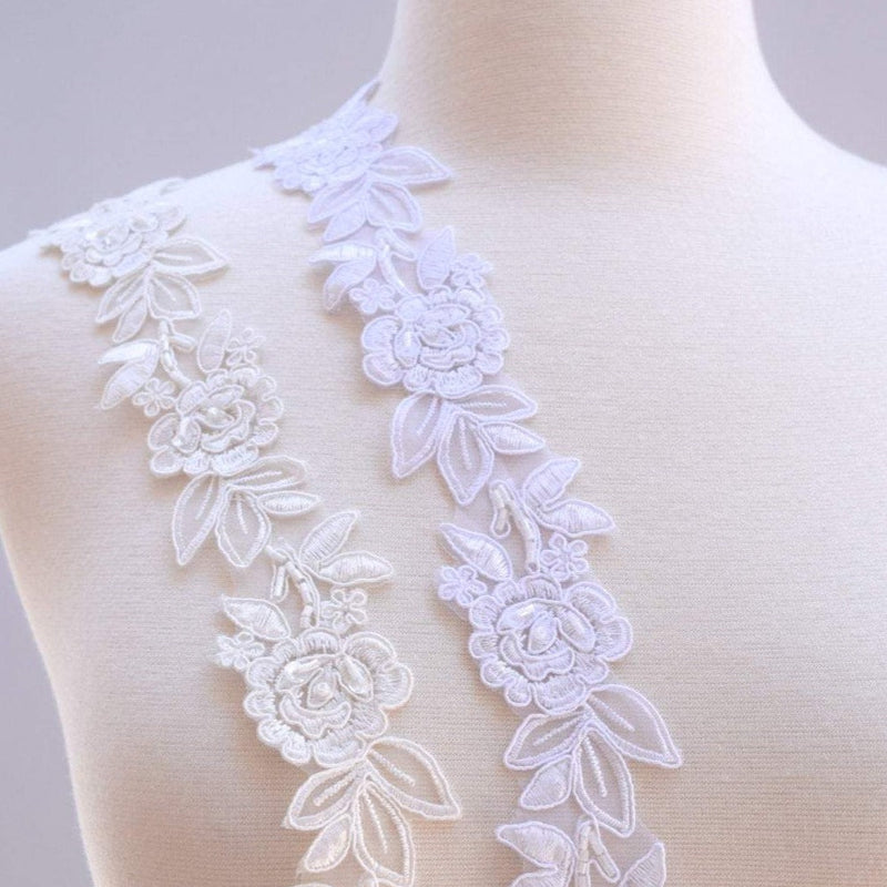 Beaded Bridal Lace Trim 1.5 Inch White Ivory