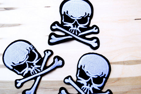 Skull Iron-On Patch Black White 3.5