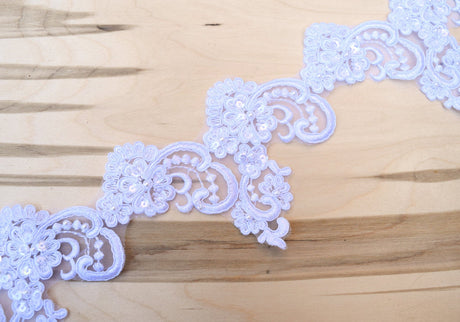 Beaded Bridal Lace Trim 3 Inch White Ivory