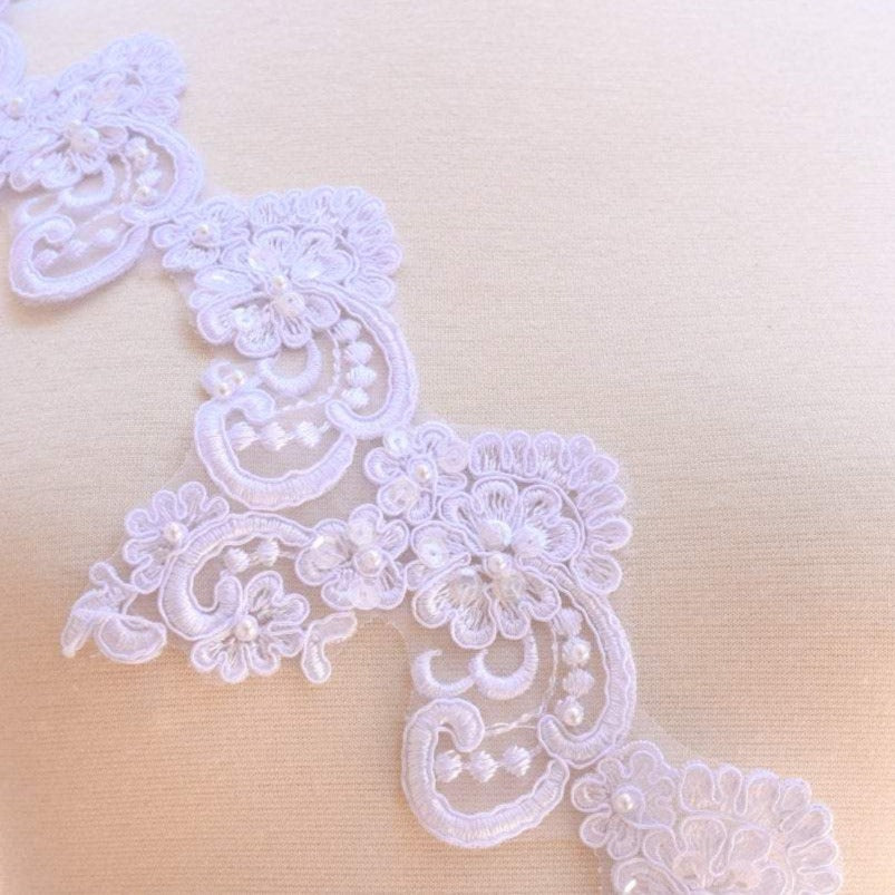 Beaded Bridal Lace Trim 3 Inch White Ivory