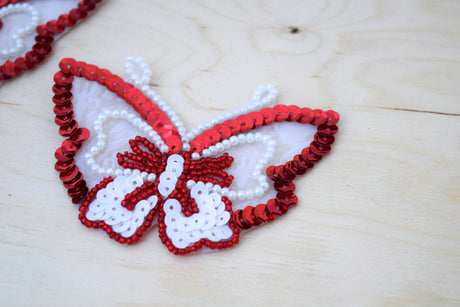 Butterfly Patch Red White Sequin Bead