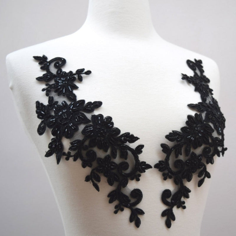 Beaded Flower Applique Pair