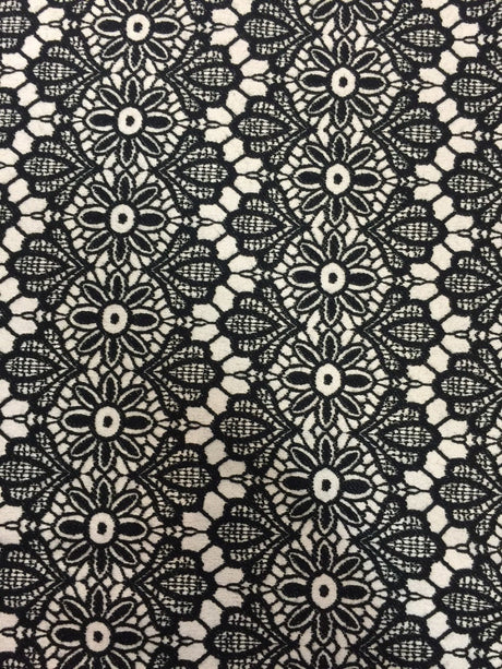 Embroidered Stretch Lace Black and Off White