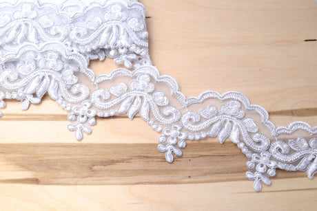 Bridal Lace Trim Silver Pearl Sequin