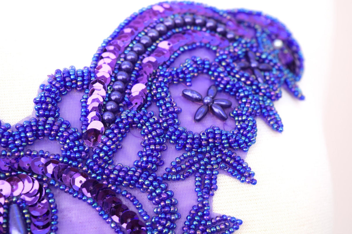 Beaded Fringe Applique Purple