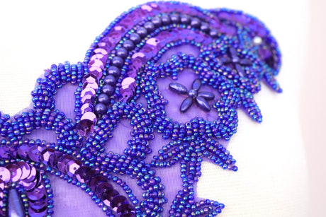 Beaded Fringe Applique Purple