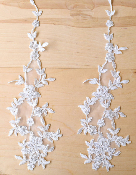 Beaded Floral Lace Applique Pair