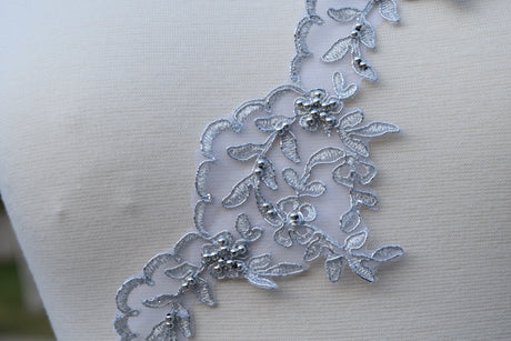 Lace Trim Silver Beaded 3 Inch