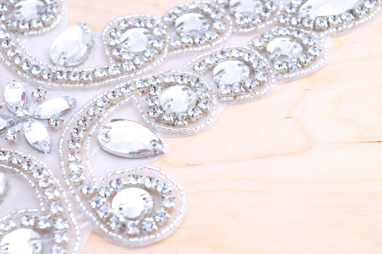 Rhinestone Bridal Applique Silver Double Swirl