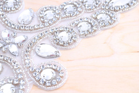 Rhinestone Bridal Applique Silver Double Swirl