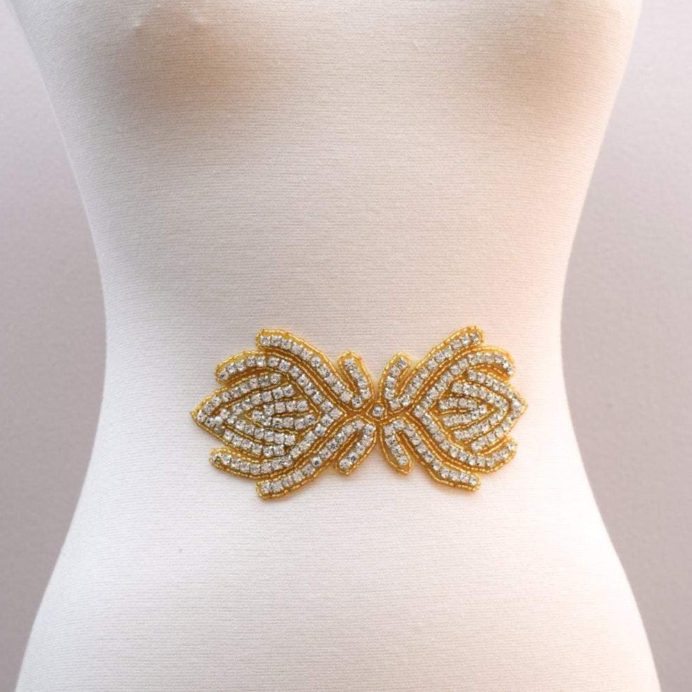 Rhinestone Bow Applique Gold