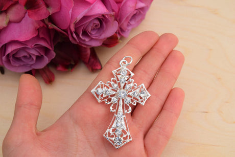 Rhinestone Cross Charm Gold Silver