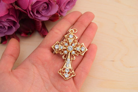 Rhinestone Cross Charm Gold Silver