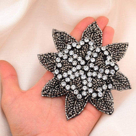 Beaded Flower Applique Graphite Charcoal 4.5"