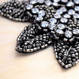 Beaded Flower Applique Graphite Charcoal 4.5"
