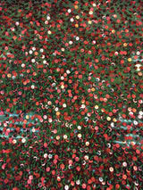 Sequin Mesh Fabric Green with Red and Brown