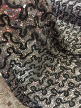 Beaded French Lace Fabric Silver Grey Black