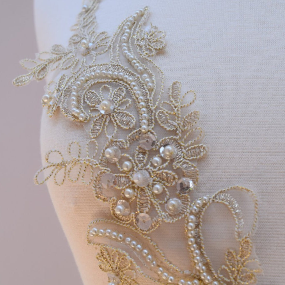 Beaded Lace Applique Pair Antique Gold