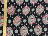 Rayon Challis Two Border Black and Fuchsia