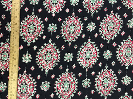 Rayon Challis Two Border Black and Fuchsia