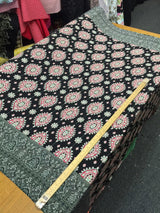 Rayon Challis Two Border Black and Fuchsia