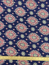 Rayon Challis Two Border Navy Blue Fuchsia Pink