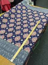 Rayon Challis Two Border Navy Blue Fuchsia Pink
