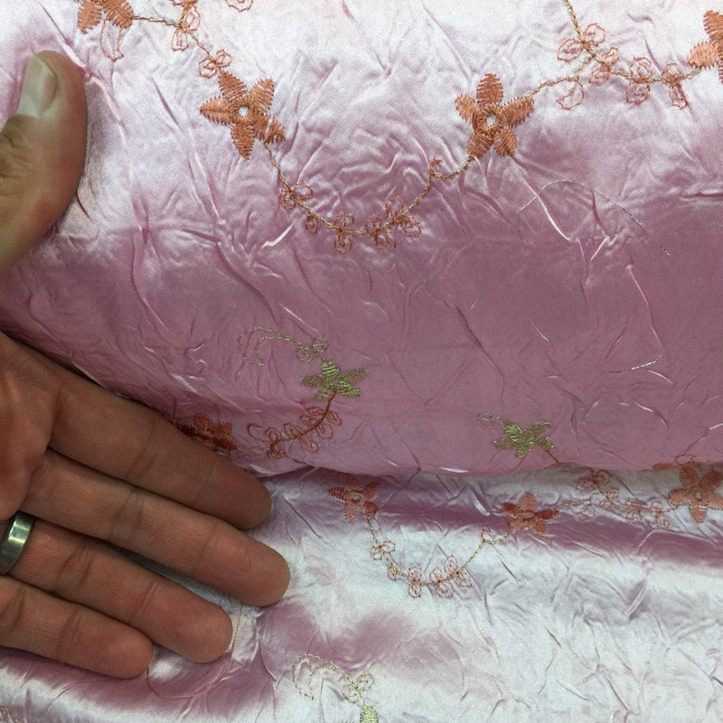 Embroidered Taffeta Floral Pink Fabric