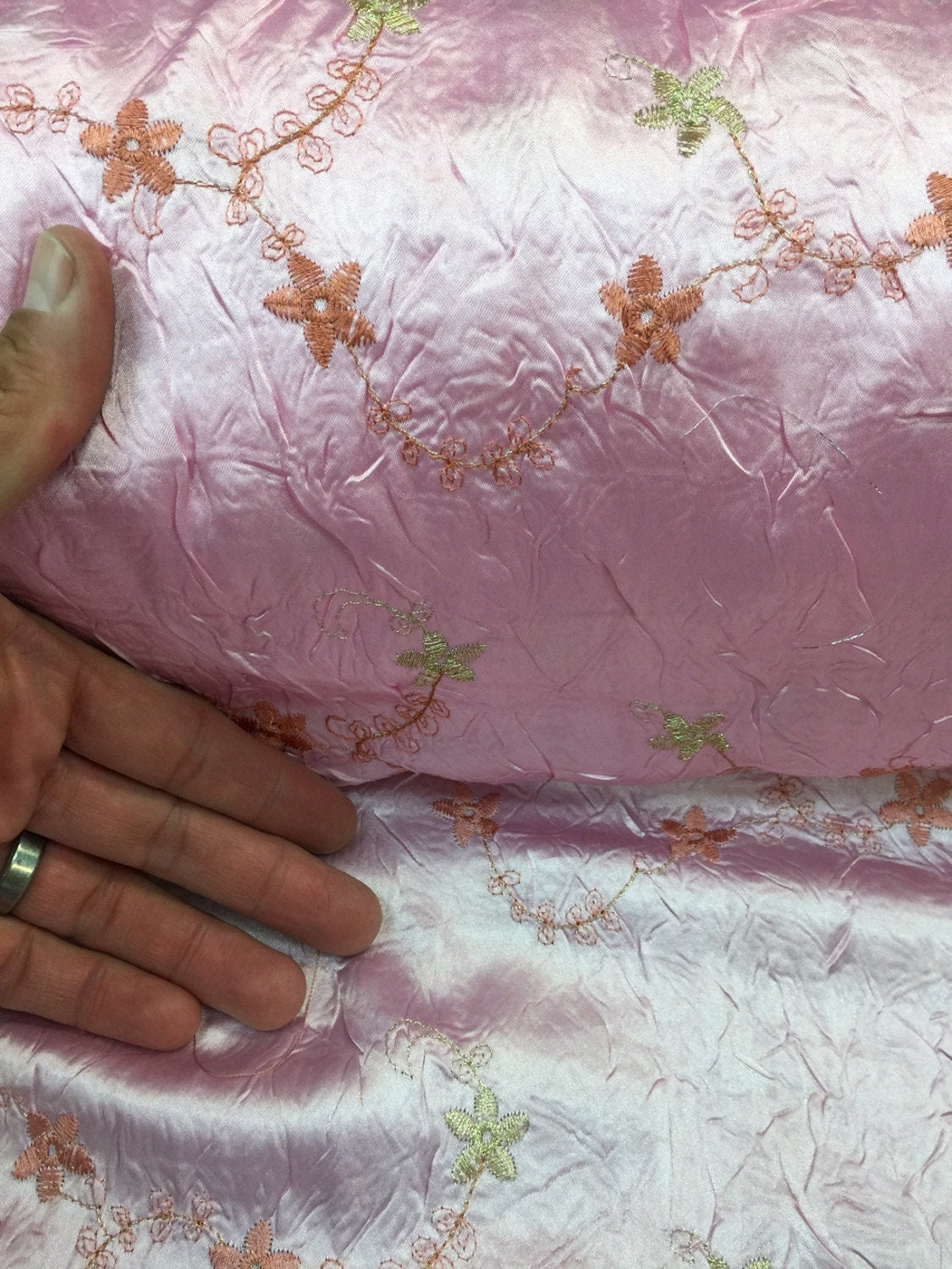 Embroidered Taffeta Floral Pink Fabric