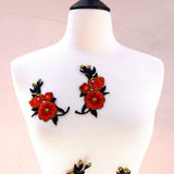 Embroidered Flower Patch Iron-On Black Red