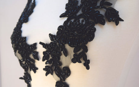 Beaded Applique Pair Black Oversized