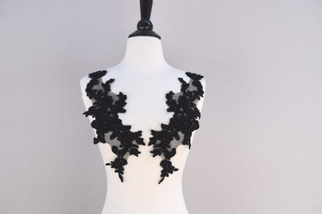 Beaded Applique Pair Black Oversized