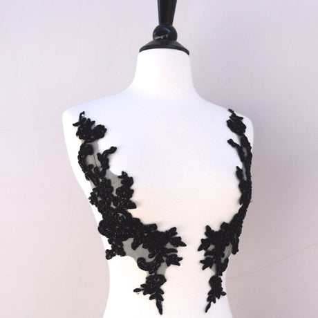 Beaded Applique Pair Black Oversized