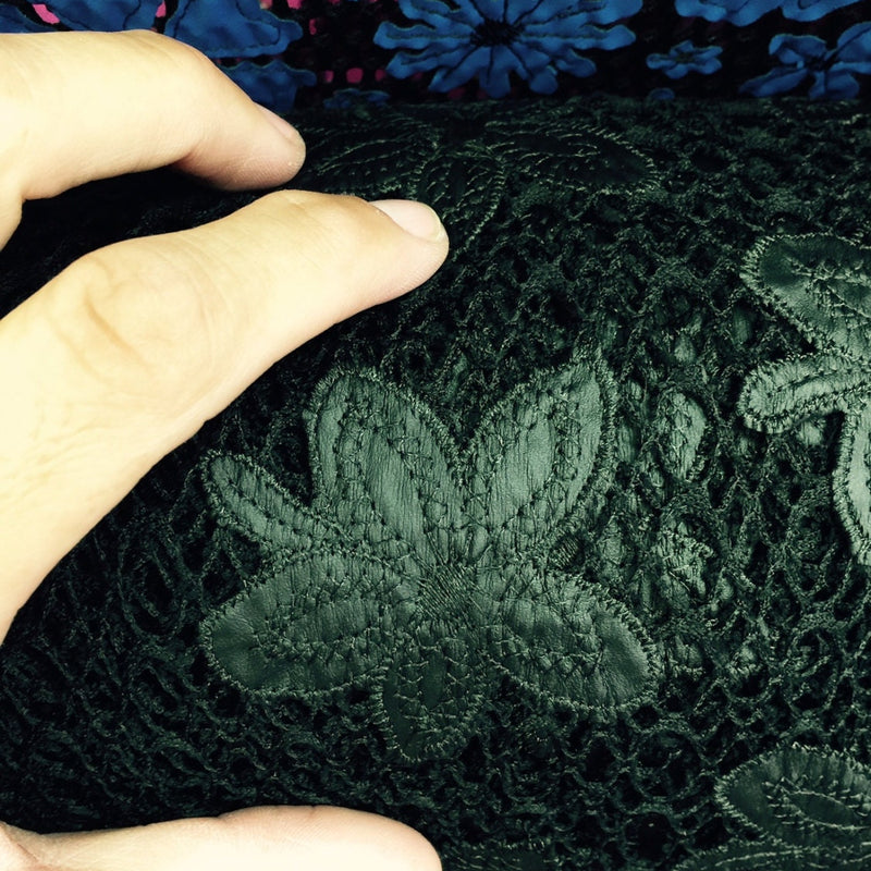 Black Lace with Vinyl Flowers on Fish Net