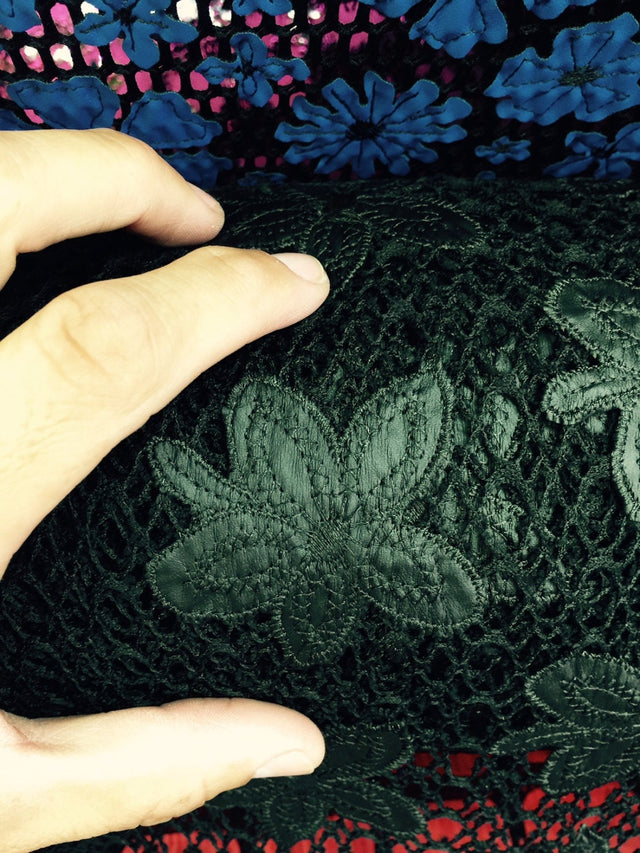 Black Lace with Vinyl Flowers on Fish Net