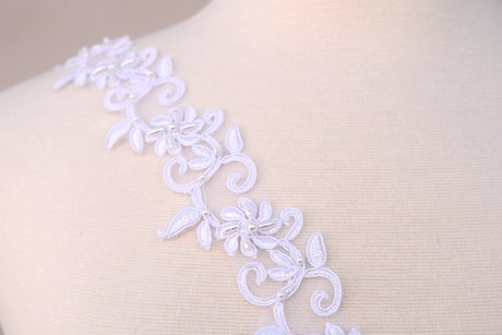 Bridal Beaded Lace Trim White 1.5"