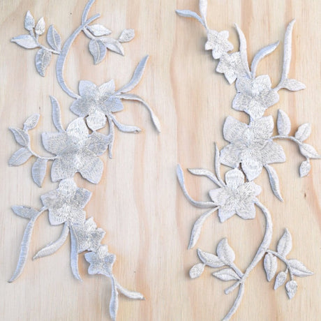 Flower Patch Metallic Silver Iron-On Applique