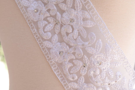 Bridal Lace Trim White Embroidery Flower Chiffon