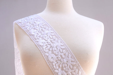 Bridal Lace Trim White Embroidery Flower Chiffon