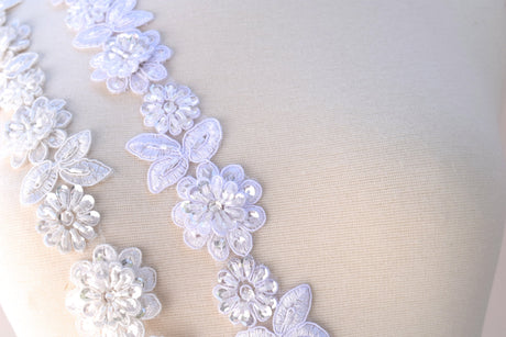 Beaded Lace Trim White Ivory 1.75in