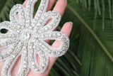 Rhinestone Applique Silver Flower 4 Inch