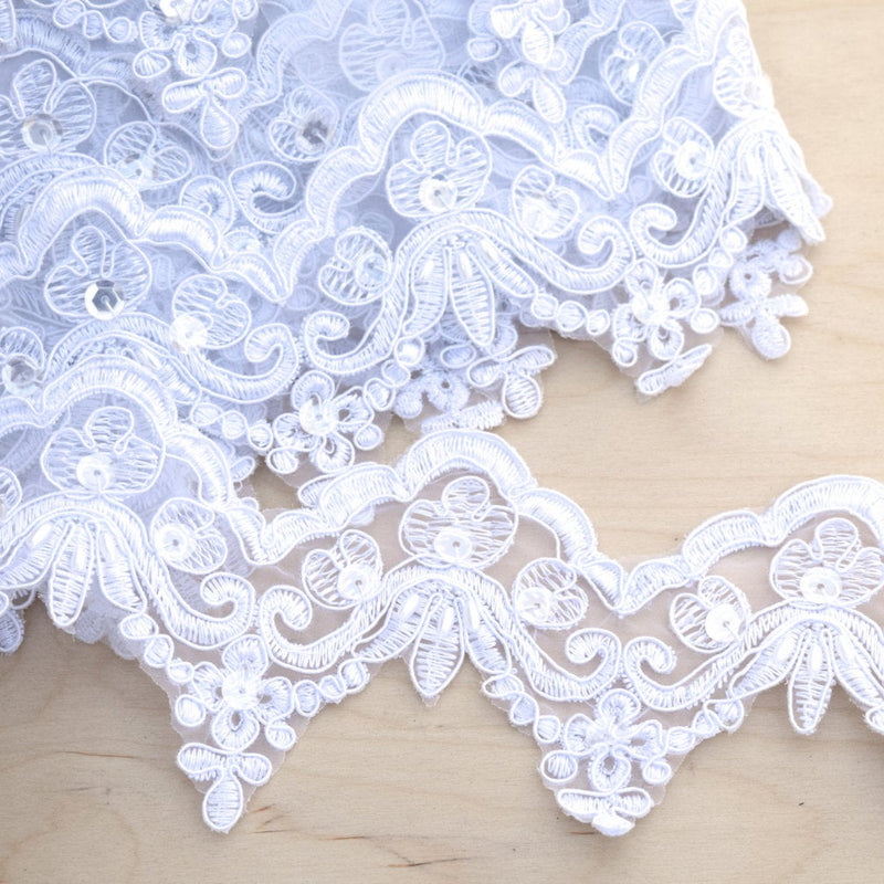Beaded Bridal Lace Trim 2.5" White Ivory