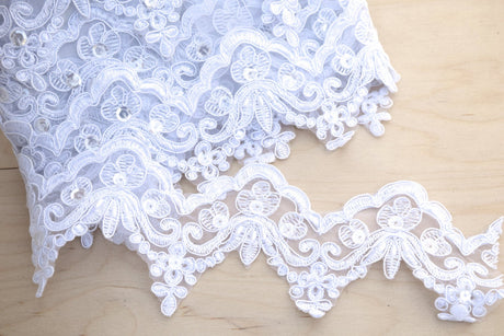 Beaded Bridal Lace Trim 2.5" White Ivory