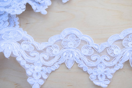 Beaded Bridal Lace Trim 2.5" White Ivory