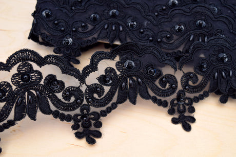 Beaded Lace Trim Black 2.5"
