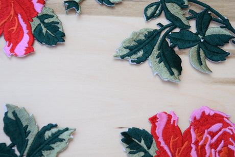 Embroidered Rose Iron-On Patch Set